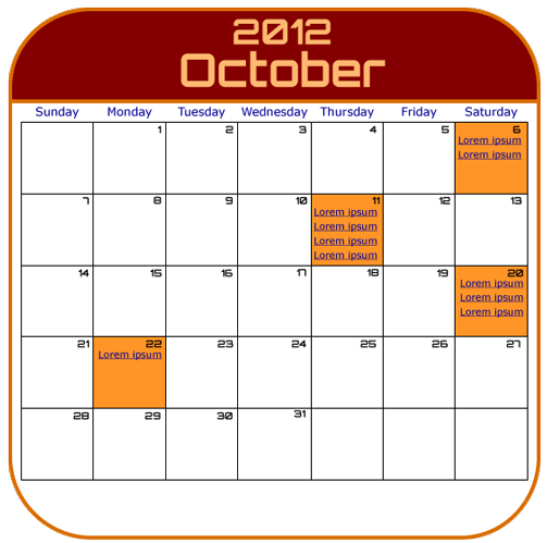 October Calendar