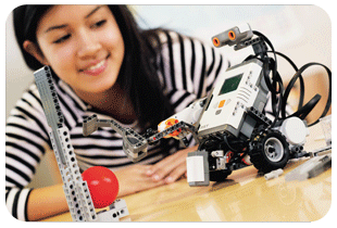 Girl with lego robot
